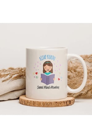 Alya Gift Shop Kişiye Özel Kitap Kurdu Kupa Bardak