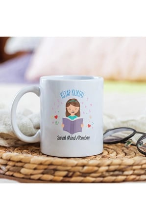 Alya Gift Shop Kişiye Özel Kitap Kurdu Kupa Bardak