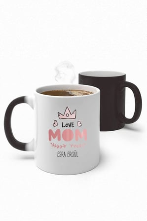 Alya Gift Shop Kişiye Özel Love Mom Sihirli Kupa Bardak