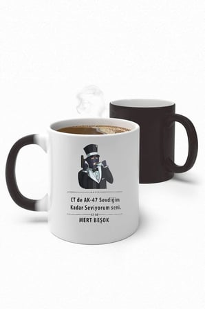 Alya Gift Shop Kişiye Özel CT'de AK-47 Sevdiğim Kadar Seviyorum Seni Sihirli Kupa Bardak