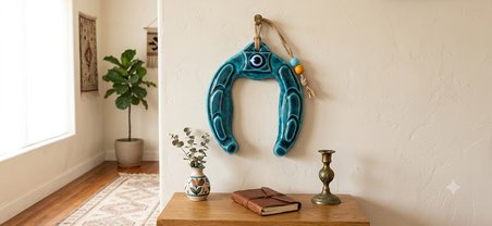 El Yapımı - Nazar Boncuklu At Nalı Duvar Süsü- Duvar Dekorasyon – Balkon Dekorasyonu - 13 cm