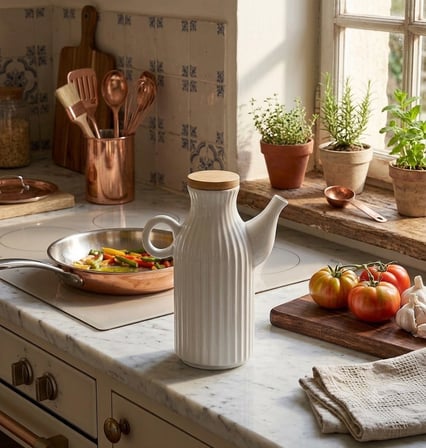 1 Litre Beyaz Porselen Yağdanlık & Sirkelik – Kapaklı Şık Tasarım