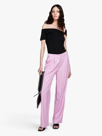 %100 VİSKOZ ÖNÜ PİLELİ GENİŞ PAÇA PANTOLON Kadın Sarı Pantolon - 324P49NMLF057