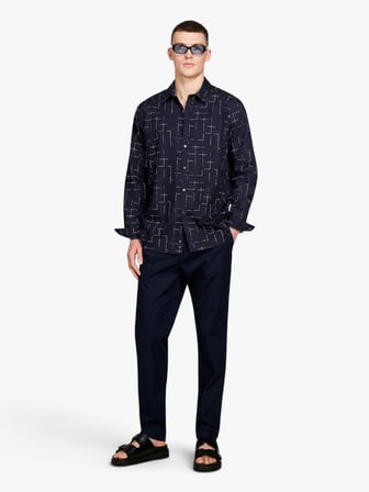 %100 Pamuk Beli Büzgülü Slim Confort Fit Pantolon Erkek Lacivert Pantolon - 324P4IUKSF046