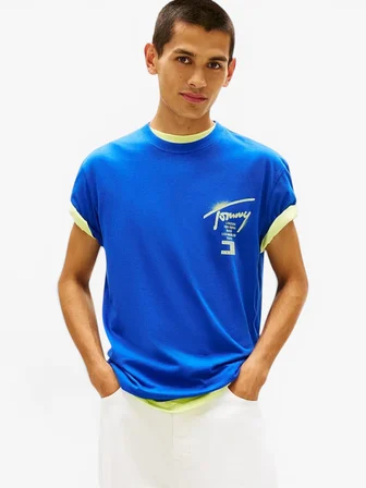 TJM REG CITY SIGN SS TEE EXT Erkek Mavi T-Shirt - DM0DM22553