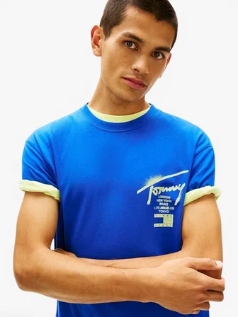 TJM REG CITY SIGN SS TEE EXT Erkek Mavi T-Shirt - DM0DM22553