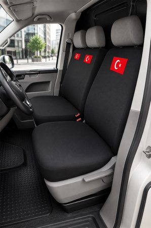 Volkswagen Transporter 5+1 - Siyah Penye Oto Koltuk Kılıfı - Türk Bayrağı Baskılı