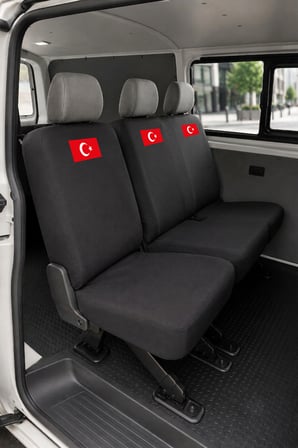Volkswagen Transporter 5+1 - Siyah Penye Oto Koltuk Kılıfı - Türk Bayrağı Baskılı