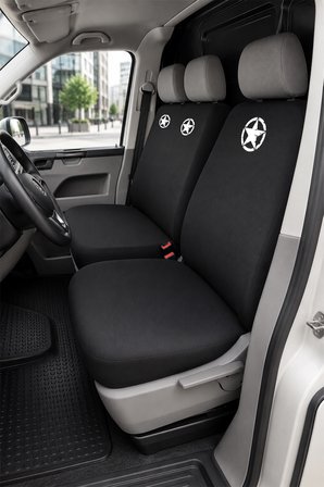 Volkswagen Transporter - Siyah Penye Oto Koltuk Kılıfı - Askeri Yıldız Baskılı