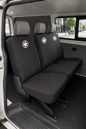 Volkswagen Transporter - Siyah Penye Oto Koltuk Kılıfı - Askeri Yıldız Baskılı