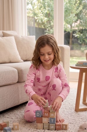 Deniz Temalı Pembe Renk %100 Pamuk Kız Çocuk Pijama Takımı 