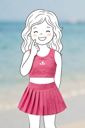 Kız Çocuk Sportif Gül Kurusu Pileli Crop - Şort Etek Alt - Üst Takım