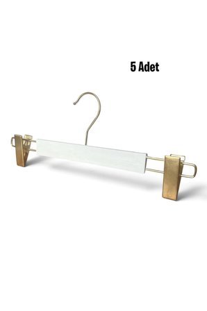 Mandallı Askı, Gold Mandallı Beyaz Askı, Etek Askısı, Pantolon Askısı, 34 cm, 5 Adet