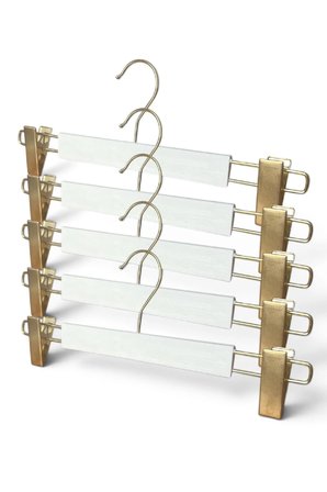 Mandallı Askı, Gold Mandallı Beyaz Askı, Etek Askısı, Pantolon Askısı, 34 cm, 5 Adet