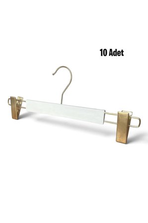 Mandallı Askı, Gold Mandallı Beyaz Askı, Etek Askısı, Pantolon Askısı, 34 cm, 10 Adet
