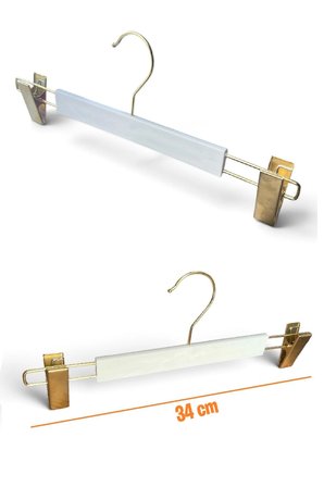 Mandallı Askı, Gold Mandallı Beyaz Askı, Etek Askısı, Pantolon Askısı, 34 cm, 10 Adet