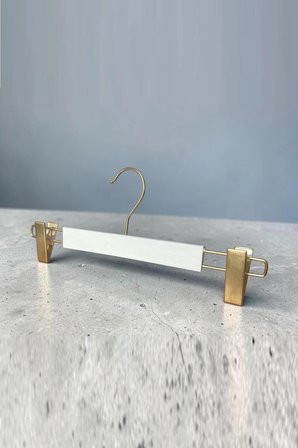 Mandallı Askı, Gold Mandallı Beyaz Askı, Etek Askısı, Pantolon Askısı, 34 cm, 10 Adet