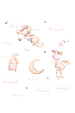 Pembe Bulutlar Bunny Çocuk Odası Poster Duvar Kağıdı