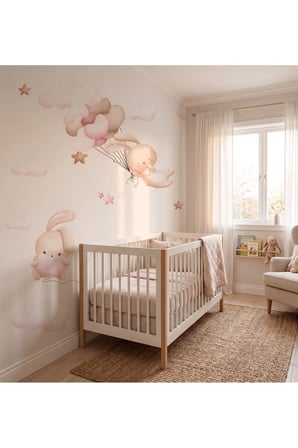Pembe Bulutlar Bunny Çocuk Odası Poster Duvar Kağıdı