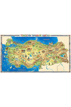 Türkiye karikatürize topografik harita poster duvar kağıdı