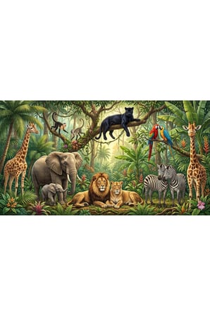 Fil arslan zebra zürafa panter çocuk odası poster duvar kağıdı