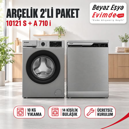 Arçelik 10121 S 10 Kg Çamaşır Makinesi + A 710 i Bulaşık Makinesi Paketi