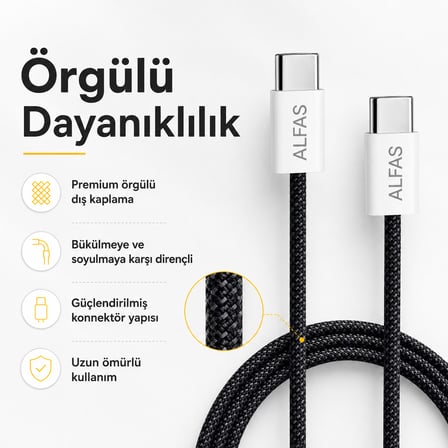 Type-C to Type-C Örgülü Şarj Kablosu 1m PD 60W 3A 1Gbps Hızlı Şarj Data iPhone Android Uyumlu Siyah