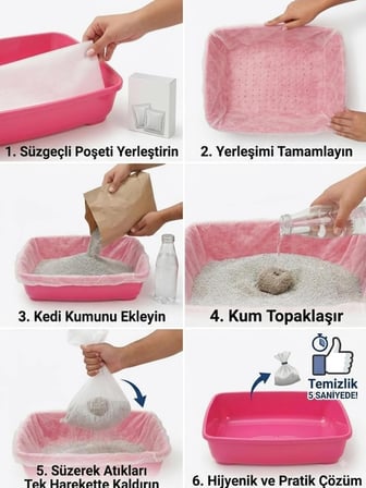 3'lü Elekli Kedi Kumu Filtresi Poşeti (80x120 cm Jumbo Boy), Lastikli ve Yırtılmaz Kedi Tuvaleti Temizleme Filesi, Açık ve Kapalı Kedi Tuvaletleri ile Uyumlu Pratik Elek