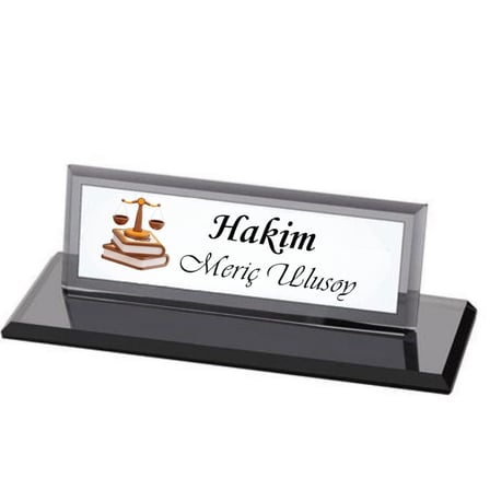 Hakim Ve Savcı Tasarımlı Kristal Masa İsimliği - Kişiye Özel Hukukçu Ofis Hediyesi
