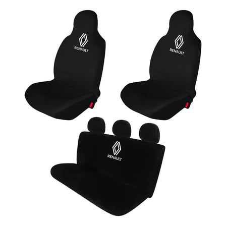 Siyah Penye Oto Ön ve Arka Koltuk Kılıfı - Renault (Yeni) Marka Logo Baskılı