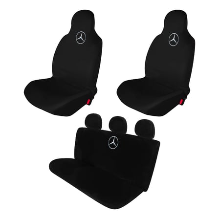 Siyah Penye Oto Ön ve Arka Koltuk Kılıfı - Mercedes Marka Logo Baskılı