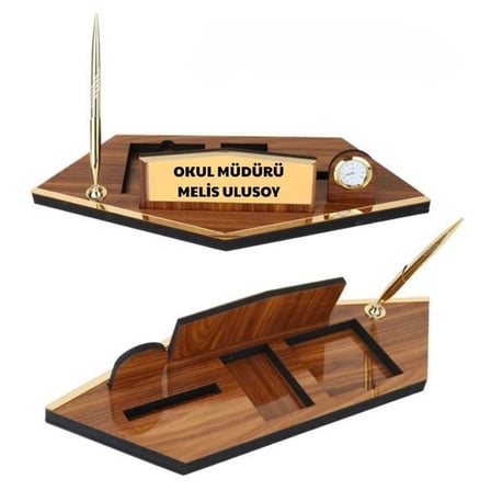 Öğretmene Hediye Lüks Ahşap Masa İsimliği