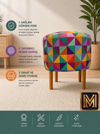 medet home di̇day gökkuşaği puf f trend puf koltuk puff bench dekoratif bohem doğal gürgen ayak amaçlı bahçe balkon