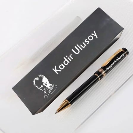 Atatürk Silüetli ve İmzalı Kutulu Metal Kalem - Kişiye Özel İsim Yazılı Mat Siyah Prestij Hediye Kalemi