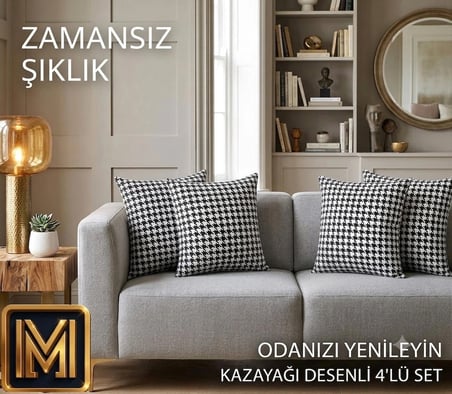 MEDET HOME kırlent KILIFI 3 4'lü Kazayağı Desenli Kırlent Kılıfı 45x45 cm Beyaz Dekoratif Yastık Kılıfı Modern Koltuk Kırlenti kare fermuarlı kırlent kılıfı