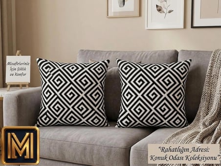 MEDET HOME kırlent 5 4'lü Siyah Beyaz Geometrik Desenli Kırlent Kılıfı 45x45 cm Dekoratif Yastık Kılıfı Modern Koltuk Kırlenti gizli Fermuarlı kare