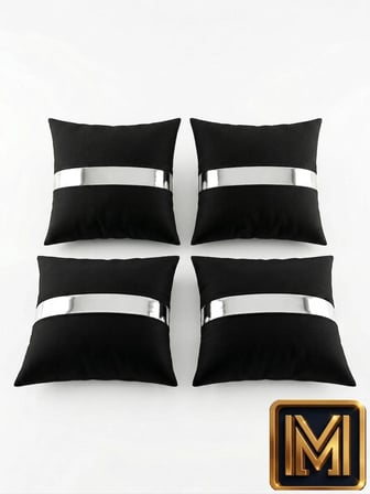 MEDET HOME kırlent KILIFI 1 dekoratif 4lü set takımı modern lüks salon koltuk kanepe yastık gümüş siyah gizli fermuarlı trend özel