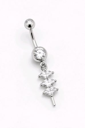 Çelik Zirkon Taşlı Göbek Piercing