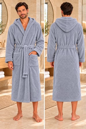 Kapüşonlu Unisex Rashell Bornoz Cepli  Yumuşak Dokulu