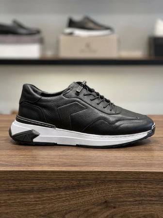Slope 1474 Siyah Hakiki Deri Bağcıksız Günlük Erkek Sneaker Ayakkabı
