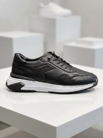 Slope 1474 Siyah Hakiki Deri Bağcıksız Günlük Erkek Sneaker Ayakkabı