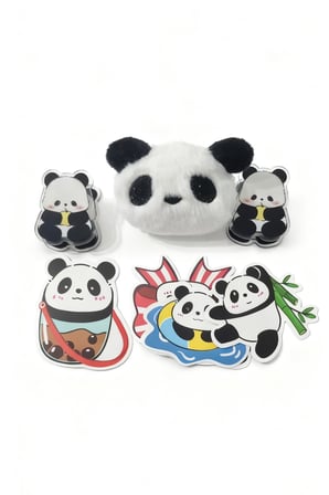 Panda Desenli Çok Bölmeli Kalemlik - Peluş broş-sticker-klips hediyeli