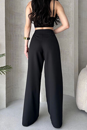 Kadın Siyah Yüksek Bel Geniş Kesim Pantolon