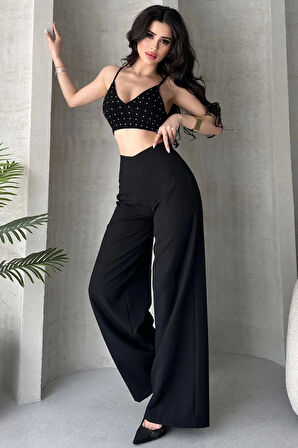 Kadın Siyah Yüksek Bel Geniş Kesim Pantolon