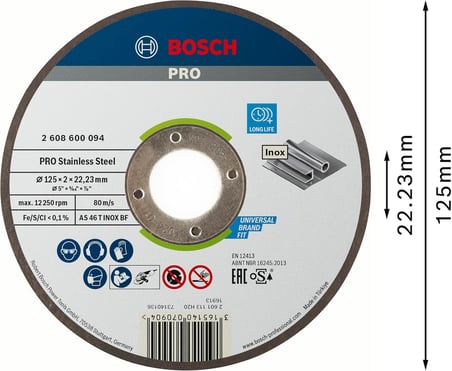 1 x PRO Stainless Steel Longlife kesme diski, küçük açılı taşlama makineleri için ve 22,23 mm delik (paslanmaz çelik için, çap 125 mm, profesyonel aksesuar, küçük açılı taşlama makinesi)