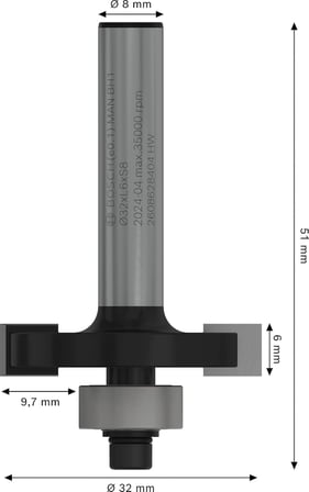 2 608 628 aksesuarı 404 Scheibennutfraeser 8 mm, D1 32 mm, U 6 mm, G 51 mm
