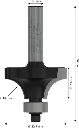 Professional Ahşap İçin Standart Yuvarlak Frezesi (Ahşap, Yarıçap 8 Mm, Çalışma Uzunluğu, El Frezesi Aksesuarı)