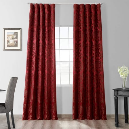 Half Price Drapes Oturma Odası için Tasarımcı Damask Perdeleri - Suni İpek 120 X 226 (1 Panel), JQCH-201268-96, Astoria Kırmızı ve Bronz