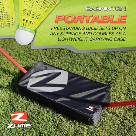 Games Portable Badminton Set with Freestanding Base - Sets Up on Any Surface in Seconds - No Tools or Stakes Required