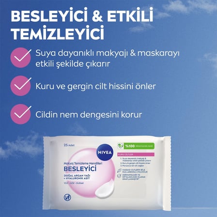 3'ü1 Arada Nazik Makyaj Temizleme Mendilleri (25 adet),Kuru Ciltler,Yüz ve Göz için,Suya Dayanıklı Maskara ve Makyaj Temizleme